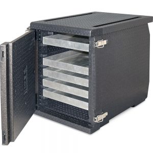 Frontlader Transport-Thermobox / Isolierbox für Backbleche und Tabletts, 8 Ebenen, BxTxH 540x740x685 mm, Inhalt 146 Liter