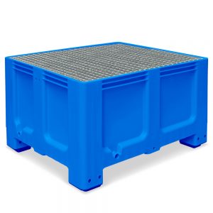 Abtropfbecken mit Gitterrost, 610 Liter Volumen, LxBxH 1200 x 1000 x760 mm, Polyethylen-Kunststoff (PE-HD), blau