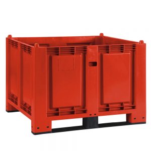 Palettenbox mit 2 Kufen, Boden/Wände geschlossen, Tragkraft 500 kg, LxBxH 1200 x 800 x 850 mm, Farbe: rot