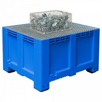 Abtropfbecken mit Gitterrost, 610 Liter Volumen, LxBxH 1200 x 1000 x760 mm, Polyethylen-Kunststoff (PE-HD), blau