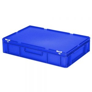Eurobehälter mit Scharnierdeckel, LxBxH 600 x 400 x 130 mm, 23 Liter, blau-S