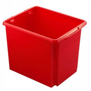 Drehstapelbehälter, leichte Ausführung, lebensmittelecht, Inhalt 45 Liter, LxBxH 455 x 360 x 360 mm, Polypropylen (PP), rot