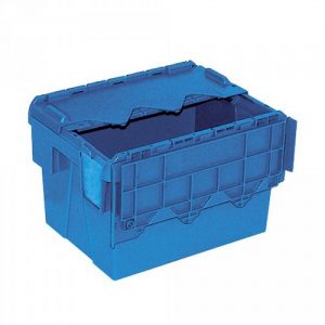 Mehrwegbehälter ALC43265 mit anscharniertem Deckeln, LxBxH 400 x 300 x 265 mm, 22 Liter, blau