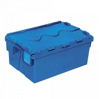 Mehrwegbehälter ALC64265 mit anscharniertem Deckeln, LxBxH 600 x 400 x 265 mm, 48 Liter, blau