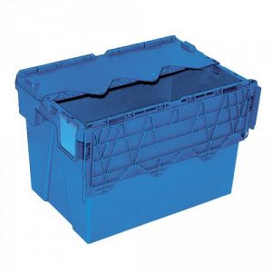 Mehrwegbehälter ALC64400 mit anscharniertem Deckeln, LxBxH 600 x 400 x 400 mm, 70 Liter, blau