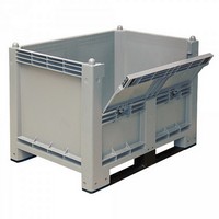 Palettenbox mit 2 Kufen u. Kommissionierklappe, Boden/Wände geschlossen, LxBxH 1200 x 800 x 850 mm, Farbe grau