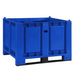 Palettenbox mit 2 Kufen, Boden Wände geschlossen, Tragkraft 500 kg, LxBxH 1200 x 800 x 850 mm, Farbe blau-S