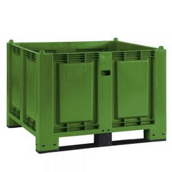 Palettenbox mit 2 Kufen, Boden Wände geschlossen, Tragkraft 500 kg, LxBxH 1200 x 800 x 850 mm, Farbe grün-S