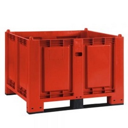 Palettenbox mit 2 Kufen, Boden Wände geschlossen, Tragkraft 500 kg, LxBxH 1200 x 800 x 850 mm, Farbe rot-S
