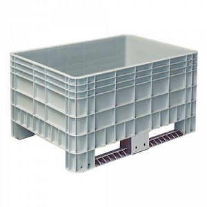 Palettenbox mit Außenrippen und 2 Kufen, Material PE-HD, Außenmaße LxBxH 1170 x 800 x 650 mm, grau