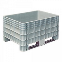 Palettenbox mit Außenrippen und 2 Kufen, Material PE-HD, Außenmaße LxBxH 1200 x 800 x 650 mm, grau