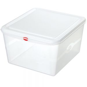 Vorratsbox für kalte und heiße Lebensmittel, lebensmittelechtes Polypropylen (PP) Kunststoff, mit Deckel, LxBxH 176 x 162 x 65 mm, Inhalt 1,1 Liter