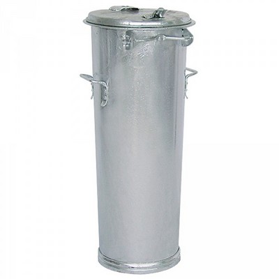Runde Mülltonne aus feuerverzinktem Stahlblech, mit Deckel / 2 seitliche Handgriffe, Inhalt 65 Liter