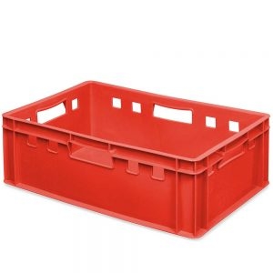 E2 Fleischkasten Eurobehälter - Polyethylen-Kunststoff (PE-HD) lebensmittelecht, 600 x 400 x 200 mm, rot-S
