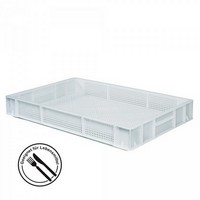 Lebensmittelbehälter, weiß, Polyethylen-Kunststoff (PE-HD), Boden geschlossen, Seiten gelocht, LxBxH 600 x 400 x 85 mm, 14 Liter