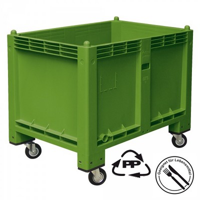 Palettenbox, geschlossen, mit 4 Lenkrollen, LxBxH 1200 x 800 x 1000 mm, Farbe: grün