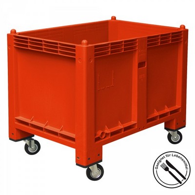 Palettenbox, geschlossen, mit 4 Lenkrollen, LxBxH 1200 x 800 x 1000 mm, Farbe: rot