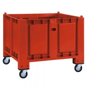 Palettenbox, geschlossen, mit 4 Lenkrollen, LxBxH 1200 x 800 x 1000 mm, Farbe rot-S