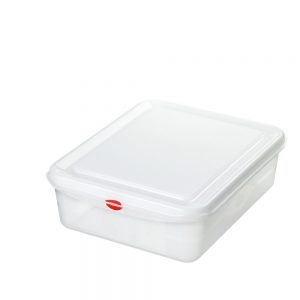 Vorratsbox für kalte und heiße Lebensmittel, lebensmittelechtes Polypropylen (PP) Kunststoff, mit Deckel, LxBxH 325 x 265 x 100 mm, Inhalt 6,5 Liter-S