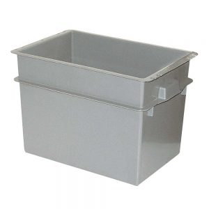 Volumenbox aus Polypropylen-Kunststoff (PP), lebensmittelecht, stapelbar, LxBxH 590 x 400 x 410 mm, 70 Liter, Farbe: grau