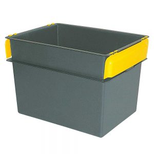 Volumenbox aus Polypropylen-Kunststoff (PP), lebensmittelecht, stapelbar, mit Stapelklappen, LxBxH 790 x 600 x 550 mm, 200 Liter, Farbe: schwarz