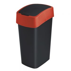 Abfallbehälter mit Schwing- oder Klappdeckel, Polypropylen-Kunststoff PP - HxBxT 653 x 376 x 294 mm, Inhalt 50 Liter, weiß/rot