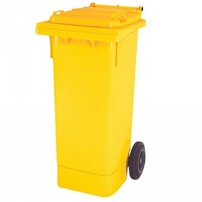 Mülltonne 80 Liter, Kunststoff, mit Rollen, gelb
