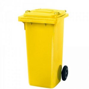 Mülltonne 120 Liter, Kunststoff, mit Rollen, gelb