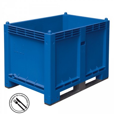 Palettenbox mit 2 Kufen, LxBxH 1200 x 800 x 850 mm - Boden/Wände geschlossen, Tragkraft 500 kg - Farbe: blau