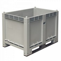 Palettenbox mit 2 Kufen, LxBxH 1200 x 800 x 850 mm - Boden/Wände geschlossen, Tragkraft 500 kg - Farbe: grau