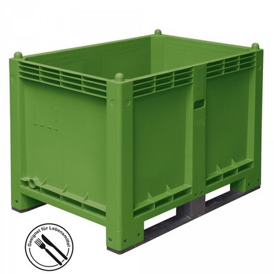 Palettenbox mit 2 Kufen, LxBxH 1200 x 800 x 850 mm - Boden/Wände geschlossen, Tragkraft 500 kg - Farbe: grün