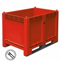 Palettenbox mit 2 Kufen, LxBxH 1200 x 800 x 850 mm - Boden/Wände geschlossen, Tragkraft 500 kg - Farbe: rot