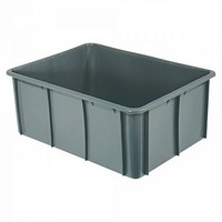 Stapelbarer Schwerlastbehälter aus Kunststoff, grau, lebensmittelecht, 120 Liter, Außenmaße LxBxH 800 x 600 x 320 mm