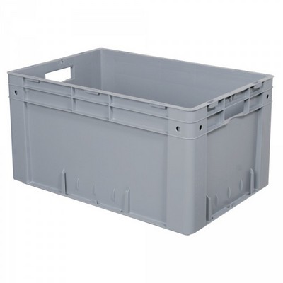 Stapelbehälter für schwere Lasten, PP-Kunststoff grau / lebensmittelecht / mit 2 Grifföffnungen - LxBxH 600 x 400 x 320 mm, 60 Liter