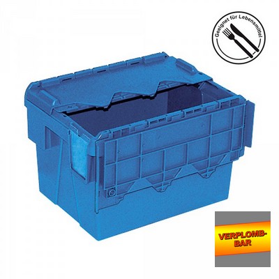 Versandbehälter mit Deckel, stapelbar, abschließbar, verplombbar, 22 Liter, Außenmaße LxBxH 400 x 300 x 265 mm