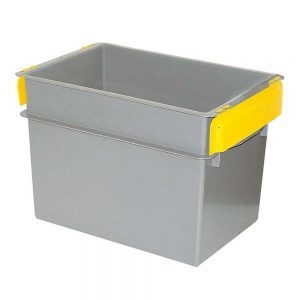 Volumenbox aus Polypropylen-Kunststoff (PP), lebensmittelecht, stapelbar mit Stapelklappen, LxBxH 590 x 400 x 410 mm, 70 Liter, Farbe grau-S