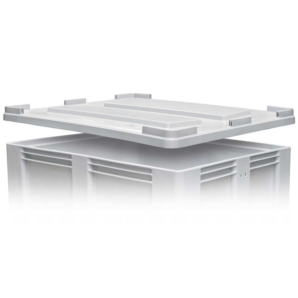 Produktbild von Palettenbox 1200x1000x580mm – 3 Kufen, Geschlossene Wände, PE-HD, Flüssigkeitsdicht, Stapelbar Bis 600kg