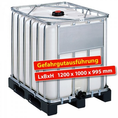 Gefahrgut IBC-Container auf Kunststofffpalette, 800 Liter, LxBxH 1200 x 1000 x 995 mm, weiß