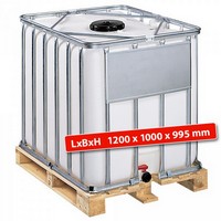 IBC-Container auf Holzpalette, 800 Liter, LxBxH 1200 x 1000 x 995 mm, weiß