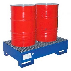 Auffangwanne mit Gitterrost, 225 Liter Auffangvolumen, für Lagerung von Ölfässern, Chemikalien, Treibstoffen-S