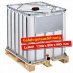IBC-Container auf Holzpalette, 600 Liter, Gefahrgutausführung, LxBxH 1200 x 800 x 995 mm, weiß
