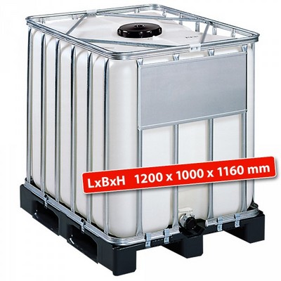 IBC-Container auf Kunststoffpalette, 1000 Liter, LxBxH 1200 x 1000 x 1160 mm, weiß