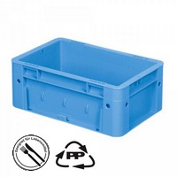 Geschlossener Systembehälter mit 2 Griffleisten, Polypropylen-Kunststoff (PP), Euro-Format LxBxH 300 x 200 x 120 mm, blau