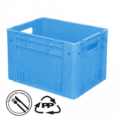 Geschlossener Systembehälter mit 2 Grifföffnungen, Polypropylen-Kunststoff (PP), Euro-Format LxBxH 400 x 300 x 270 mm, blau