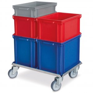 Transportroller für Eurobehälter, Roller für Euroboxen, Logistikroller für Plastikboxen 60x40 cm oder 40x30 cm