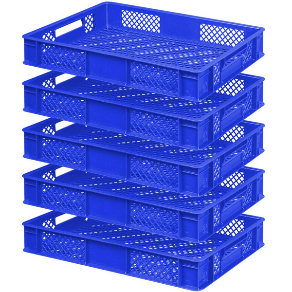 5xEuro-Stapelbehälterdurchbrochen,600x400x90 mm,blau,lebensmittelecht