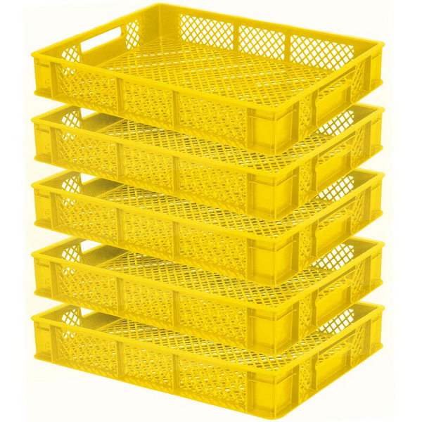 5xEuro-Stapelbehälterdurchbrochen,600x400x90 mm,gelb,lebensmittelecht