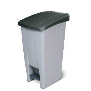 Tret-Abfallbehälter mit Rollen, PP, BxTxH 380x490x700 mm, 60 Liter, grau/schwarz_s